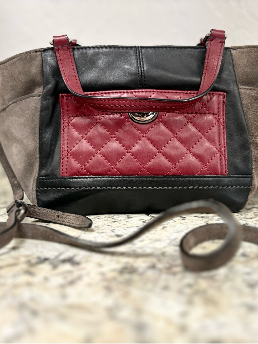 Coach Quilted Red and Black Crossbody Bag with Suede Sides